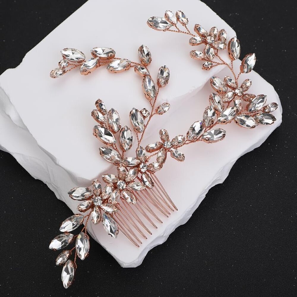 Vintage Rose Gold Hair Comb Brides Women Prom Jewelry Accessories